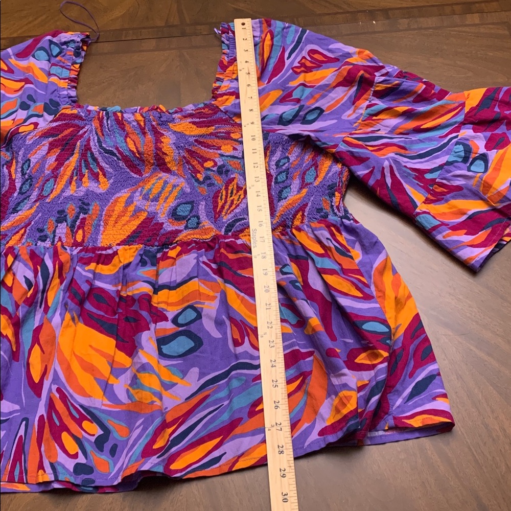 🧋 TERRA & SKY Abstract Butterfly Island Purple Print Smock Top NWT 4X - Picture 12 of 15